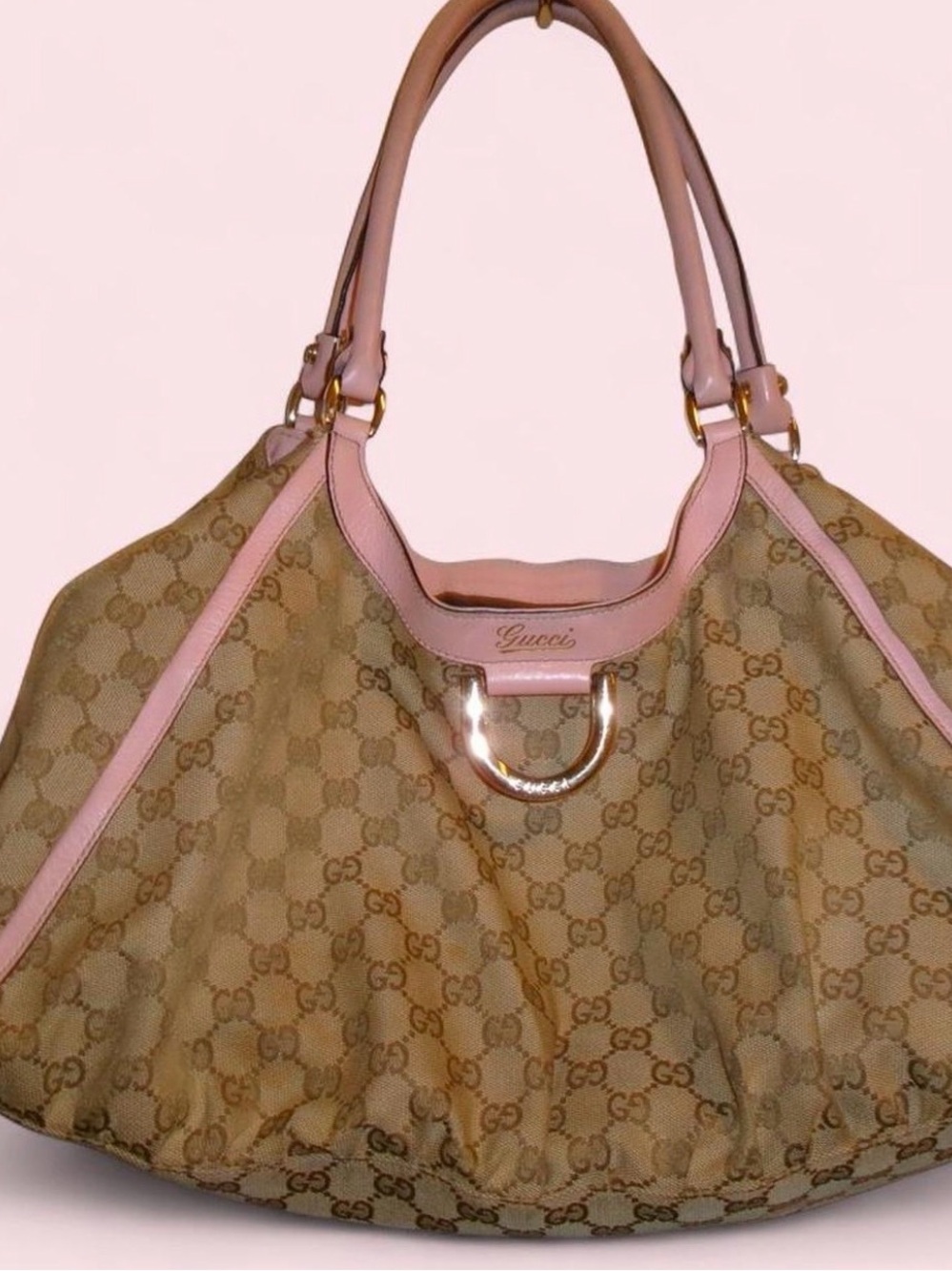 Gucci Abbey D-Ring GG Canvas Shoulder Bag pink leather trim